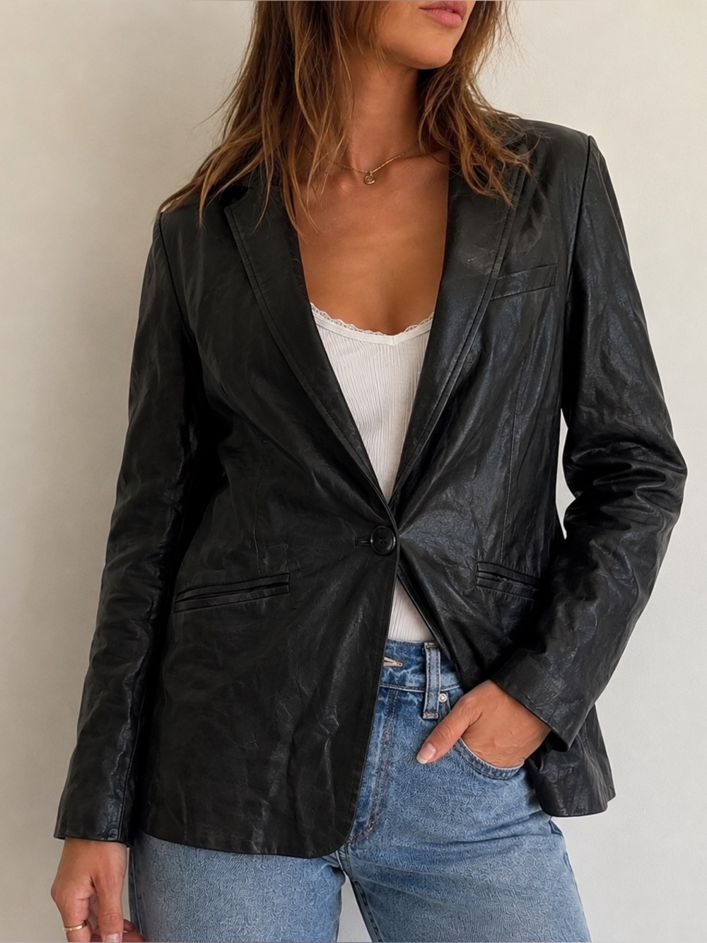 Z Supply Sandelle Black Faux Leather Blazer XS Going Out Indie Minimalist Edgy
